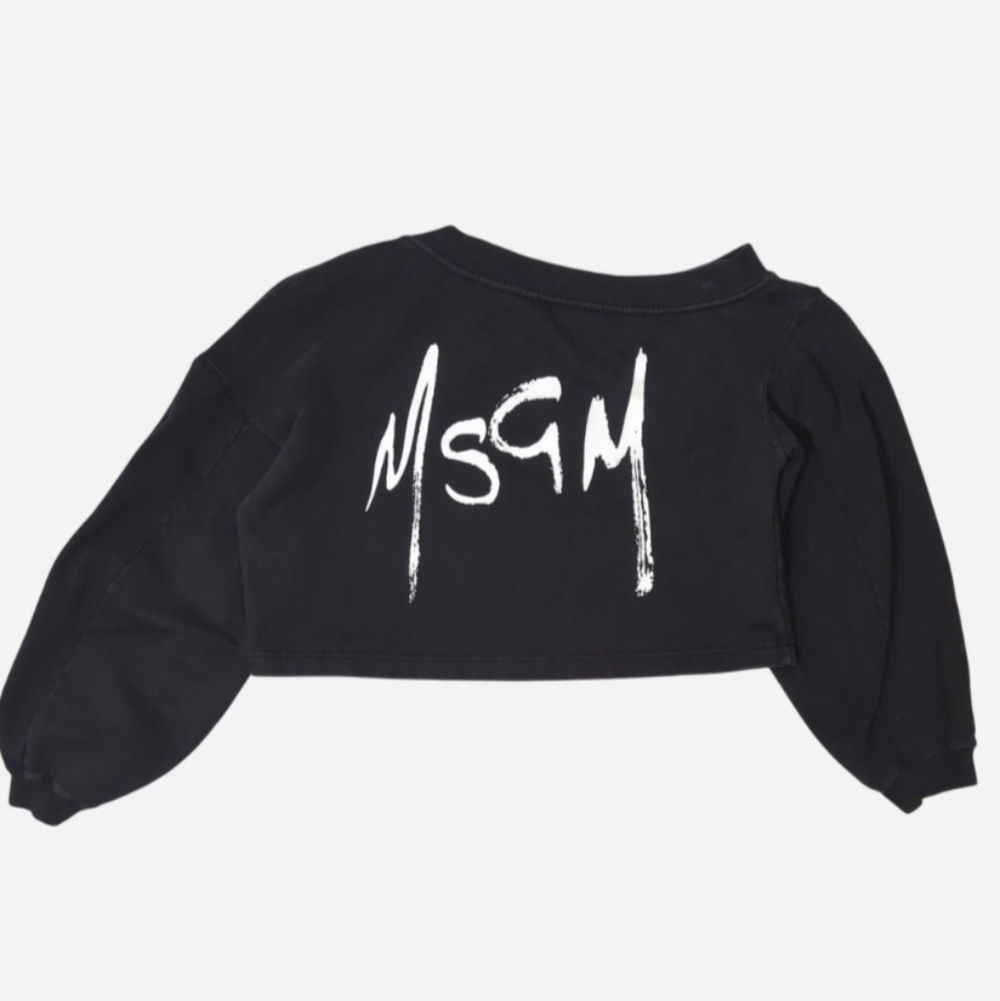 Black MSGM cropped off-shoulder sweatshirt 100% cotton Made in‎ Italy